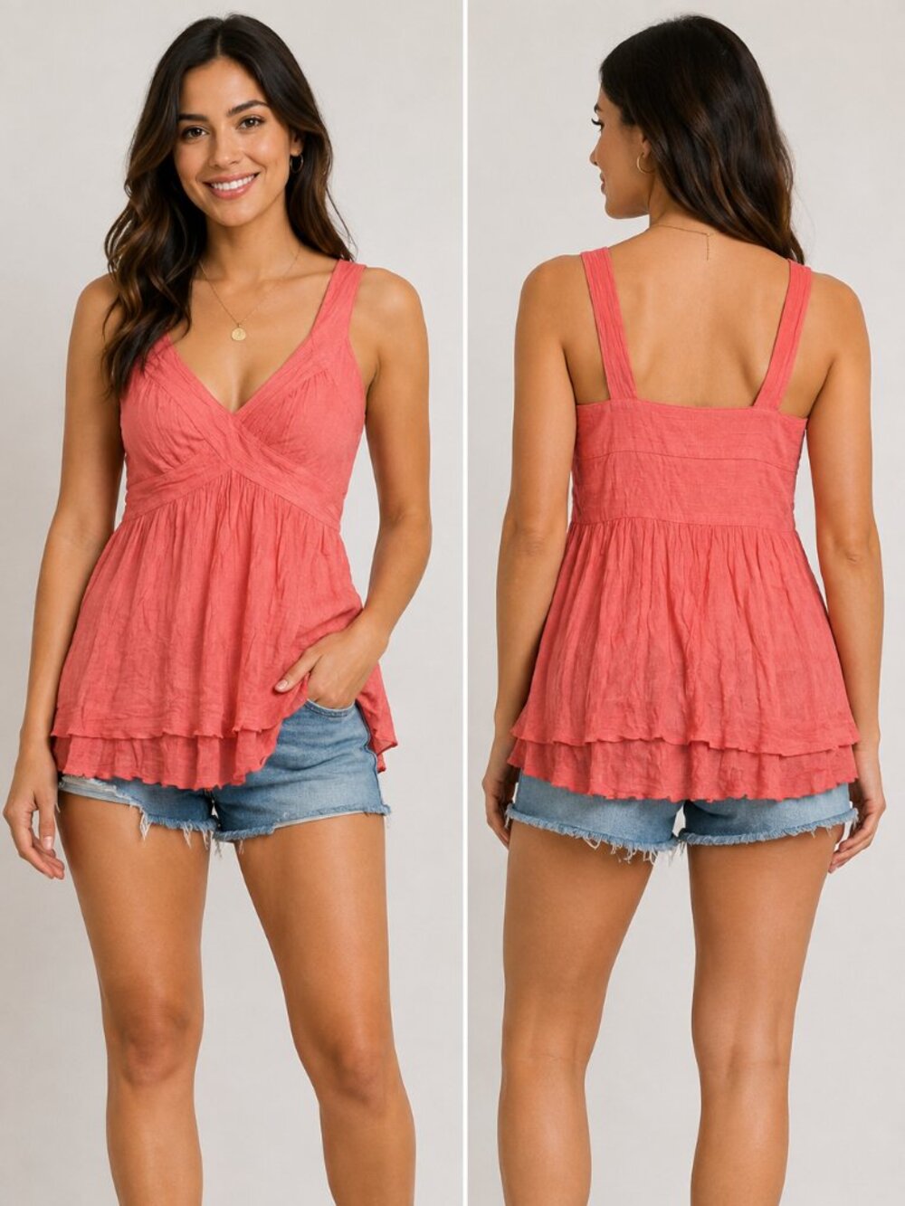 Forever 21 Women's Coral Sleeveless Tunic Top Size Small | Flowy V-Neck Blouse